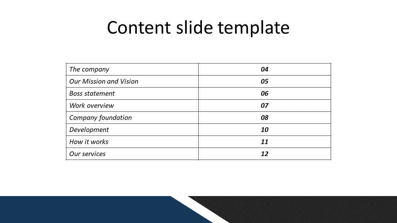 Free - Impress your Audience with Content Slide Template Slides